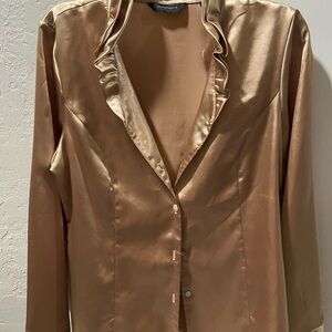 Satin Ruffle Blouse in Gold